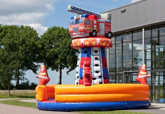 PVC Fire Truck Inflatable Dry Slide Untuk Mainan Luar Ruangan Inflatable Climbing Wall