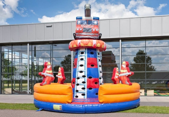 PVC Fire Truck Inflatable Dry Slide Untuk Mainan Luar Ruangan Inflatable Climbing Wall