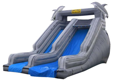 Slide Double Way Slide Inflatable Komersial Abu-abu PVC Luar