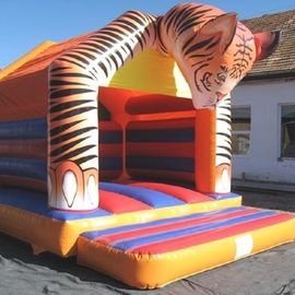 Luar ruangan Plato PVC Terpal Inflatable Bouncy Castle Tiger Head