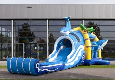 2 In 1 Dolphin Big Bouncy Castles Inflatable Dengan Wacky Dual Slide Untuk Amilement
