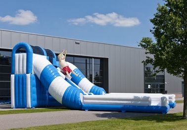 Biru / Putih Terowongan Komersial Inflatable Slide Keselamatan Rental Giant Inflatable Slide