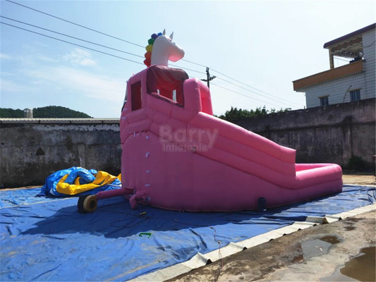 Taman Air Tanah Tiup Komersial Mobile Pink Princess Bouncer Dengan Pool Slide