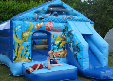 Soft Lunak Komersial Biru Seaworld Bouncer Slide Inflatable Combo Untuk Anak-Anak