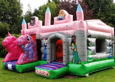 Pencetakan Logo Pink Fairytale Bounce Dan Slide Combo Castle Tiup Untuk Anak-Anak