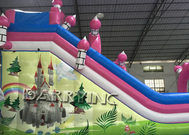 Pink Dora Cartoon Slide Inflatable Komersial Dengan Goyang Istana / Bouncy Slide