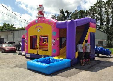 Pesta Anak-Anak Merah Muda Hello Kitty Bertema Inflatable Bouncer Dengan Slide 0.55mm PVC Tarpaulin