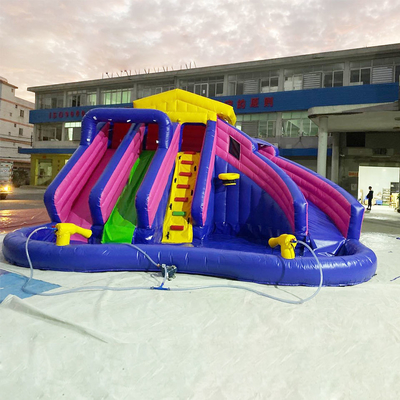EN71 Inflatable Bouncy Castle Water Inflatable Fun Park Untuk Anak-Anak Dengan Pool Slide