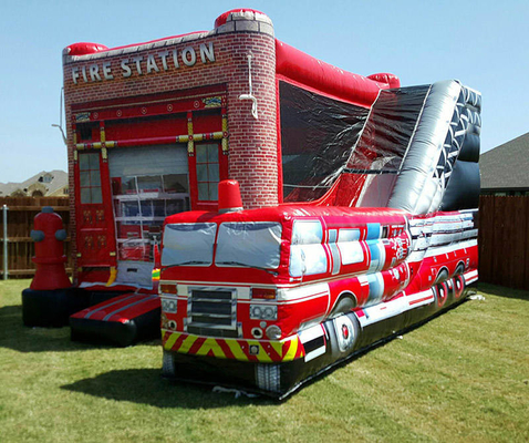 0.55mm PVC Inflatable Bouncer Fire Station Combo Goyang Rumah Dengan Blower