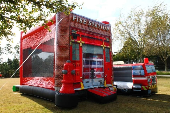 0.55mm PVC Inflatable Bouncer Fire Station Combo Goyang Rumah Dengan Blower