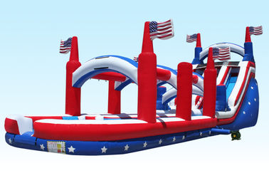 Luar Ruangan 18 Kaki Hignt Inflatable Water Slides Semua Bendera Amerika Dengan Slip Slide