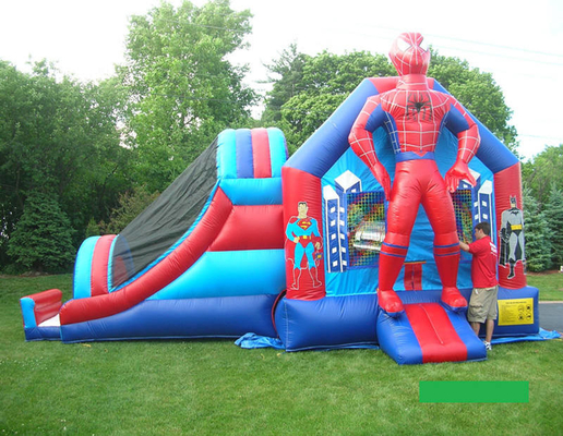 Outdoor Spiderman Adventure Inflatable Combo Rumah Bouncing Superhero Dengan Seluncuran