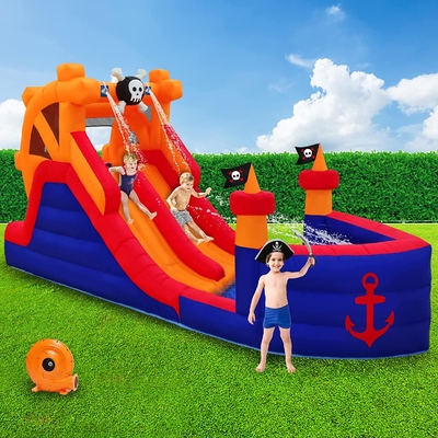 Pirate Ship Kids Inflatable Double Water Slide Dengan Blower Water Park
