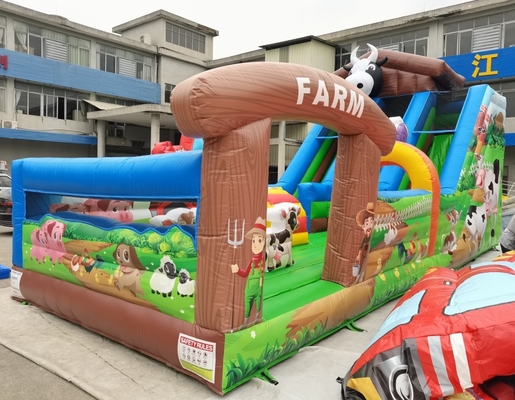 Terpal Komersial Melenting Slide Combo Hewan Ternak Rumah Bouncing Inflatable Jumping Castle