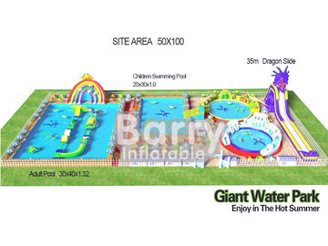 3D Inflatable Backyard Water Park Konstruksi Raksasa 0.55mm PVC Tarpaulin