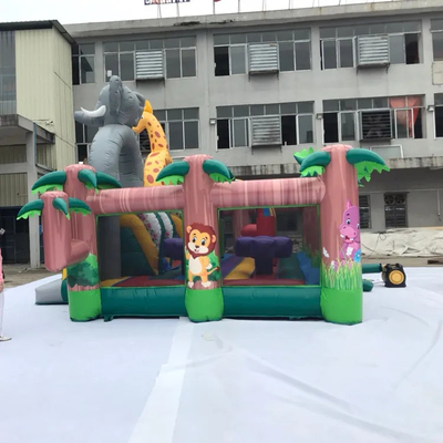 Playground Jungle Theme Taman Hiburan Inflatable Jumping Castle With Slide