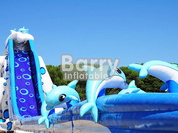 Blue Animal Raksasa Dolphin Inflatable Water Slide Ukuran Dewasa Huge Inflatable Slides