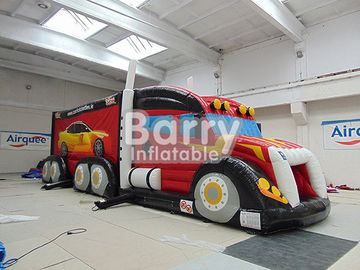 Luar Raksasa Menarik Red Inflatable Fire Truck Bouncy Hambatan Course