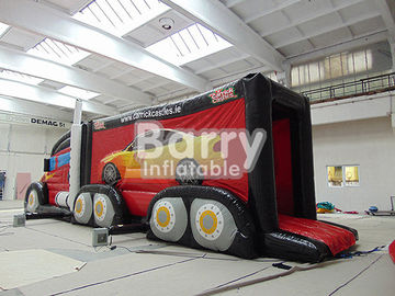 Luar Raksasa Menarik Red Inflatable Fire Truck Bouncy Hambatan Course