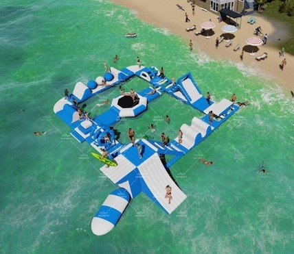 OEM Tarpaulin Inflatable Floating Water Park Family Resorts Taman Air Mengambang Blow Up Island