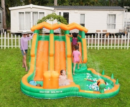 0.55mm PVC Water Slide Inflatable untuk Anak-anak Bounce House Blow Up Water Park dengan 2 Slide