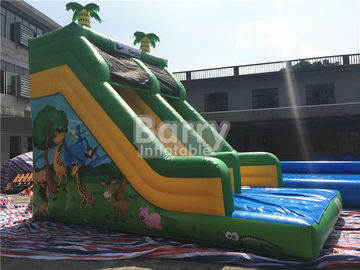Single Lane Green Jungle Commercial Inflatable Slide Zoo Percetakan Untuk Anak-Anak