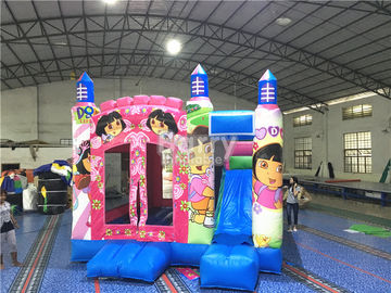 Merah muda Putri Besar Dora Inflatable Bounce House Komersial Dengan Digital Printing