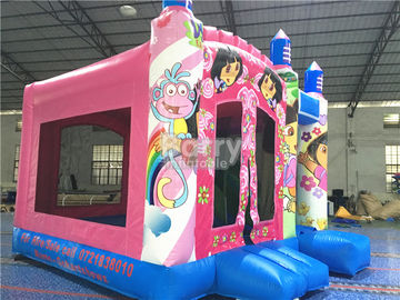 Merah muda Putri Besar Dora Inflatable Bounce House Komersial Dengan Digital Printing