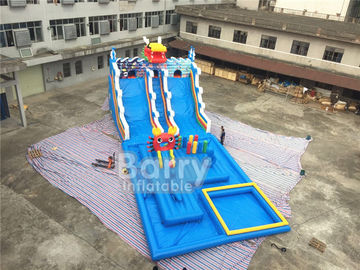 Musim panas Dragon Heald Blue Big Inflatable Water Slides Dengan Kolam Renang Untuk Hiburan Anak-Anak