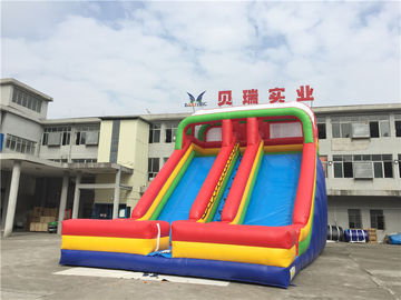 Rainbow Commercial Jalur Ganda Inflatable Dry Slide Untuk Anak-Anak Dengan Logo Percetakan