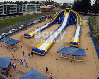 Logo Dicetak Slide Inflatable Raksasa, Slide Air Inflatable Hippo Three Lanes