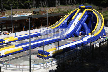 Logo Dicetak Slide Inflatable Raksasa, Slide Air Inflatable Hippo Three Lanes