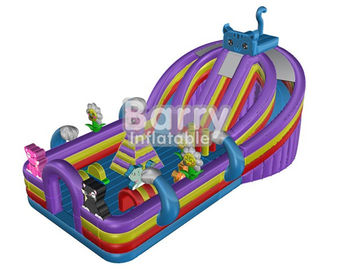 Custom Made Blue Cat Inflatable Balita Playground / Peralatan Playground Anak Dengan Rumah Bouncing Colorful