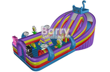 Custom Made Blue Cat Inflatable Balita Playground / Peralatan Playground Anak Dengan Rumah Bouncing Colorful