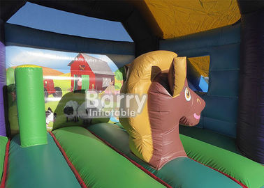 Komersial Anak Inflatable Farm Tema Rumah Bouncing Combo Dengan Slide Untuk Anak-Anak
