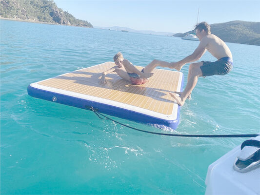 Drop Stitch Inflatable Floating Water Lounge Rakit Kolam Renang Tiup Dermaga Pulau Terapung