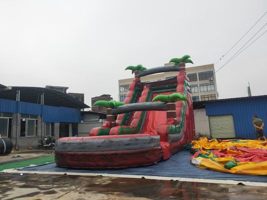 Taman Air Berwarna Merah Tua Inflatable Floating Slide Dengan Kolam Renang