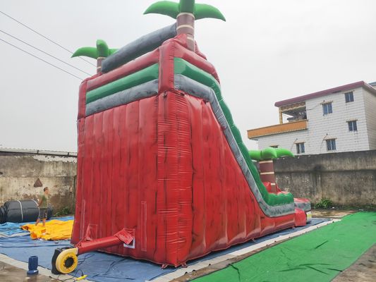 Taman Air Berwarna Merah Tua Inflatable Floating Slide Dengan Kolam Renang