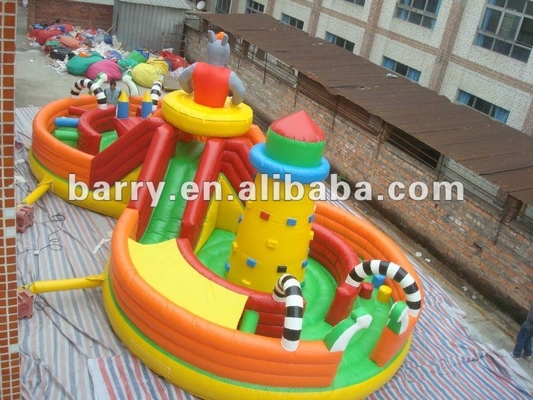 Anti Mildew 1000D Inflatable Theme Park Dengan Kursus Rintangan Slide