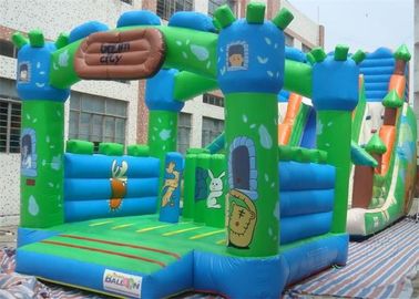Persegi Hijau Luar Ruangan Inflatable Bouncer, Rumah Bouncing Tiup Dengan Slide