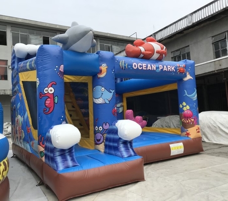 0.55mm PVC Inflatable Bouncer Ocean Bertema Jumping Castle Dengan Slide 7mLX5mWX4mH