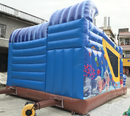 0.55mm PVC Inflatable Bouncer Ocean Bertema Jumping Castle Dengan Slide 7mLX5mWX4mH