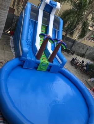Tripple Stitch 0.9mm PVC Inflatable Water Slide Dengan Pool 8m Dia