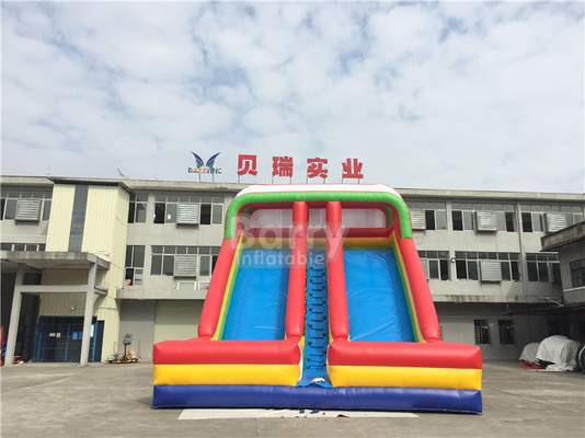 PVC Tarpaulin Rainbow Double Lane Inflatable Water Slides Untuk Taman Bermain Anak