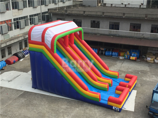 PVC Tarpaulin Rainbow Double Lane Inflatable Water Slides Untuk Taman Bermain Anak