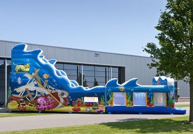 Biru Laut Disesuaikan Slide Inflatable Komersial Dengan Bahan PVC Tahan Air