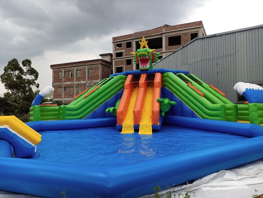 Taman Air Tanah Inflatable Mobile Land Dengan Pool Slide Waterproof