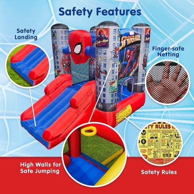 0.55mm PVC Outdoor Bouncer Marvel Spider Man Kids Bounce House Dengan Slide