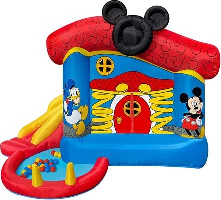 0.55mm PVC Inflatable Bouncer Disney Mickey Mouse Funhouse Outdoor Bounce House Dengan Slide