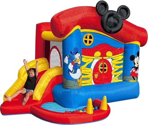 0.55mm PVC Inflatable Bouncer Disney Mickey Mouse Funhouse Outdoor Bounce House Dengan Slide